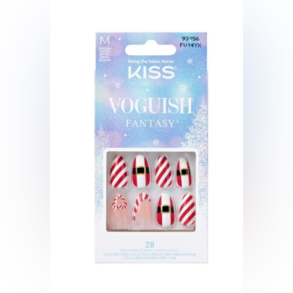 KISS Voguish Fantasy Press-On Nails 28ct Candy Cane Santa Design Medium